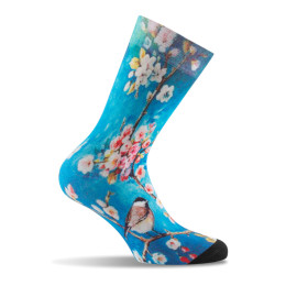Mi chaussettes imprimées fleurs de cerisier bleu-ciel