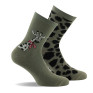 Lot de 2 mi- chaussettes femme, jersey en coton girafe coloris kaki.