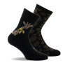 Lot de 2 mi- chaussettes femme, jersey en coton girafe coloris noir.