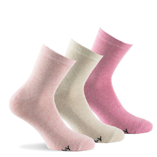 Lot de 3 paires de socquettes femme en coton camaïeu rose.