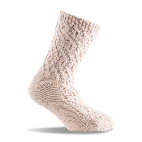 Chaussettes chausson cocooning intérieur polaire femme rose pale.